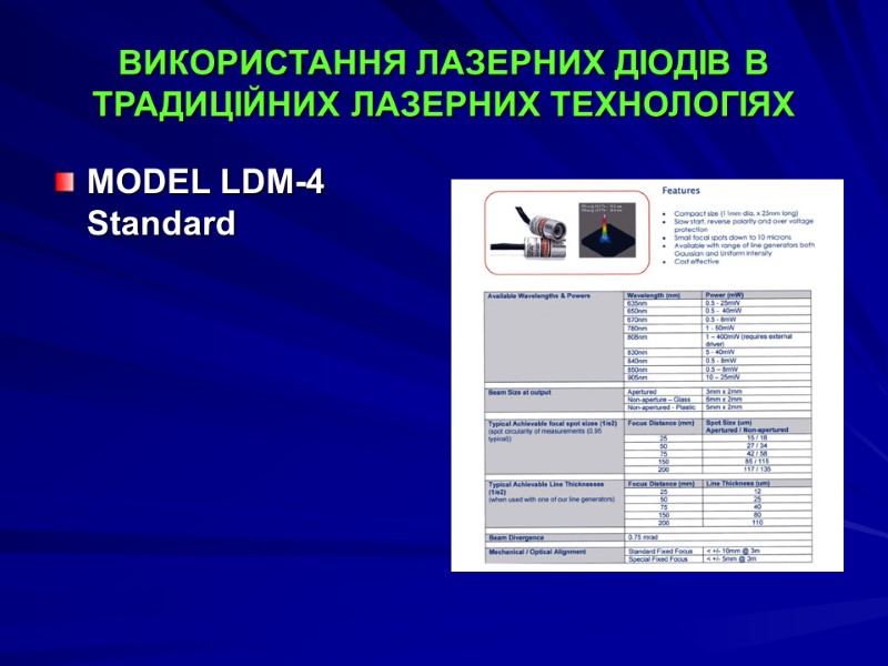 ВИКОРИСТАННЯ ЛАЗЕРНИХ ДІОДІВ В ТРАДИЦІЙНИХ ЛАЗЕРНИХ ТЕХНОЛОГІЯХ MODEL LDM-4 Standard